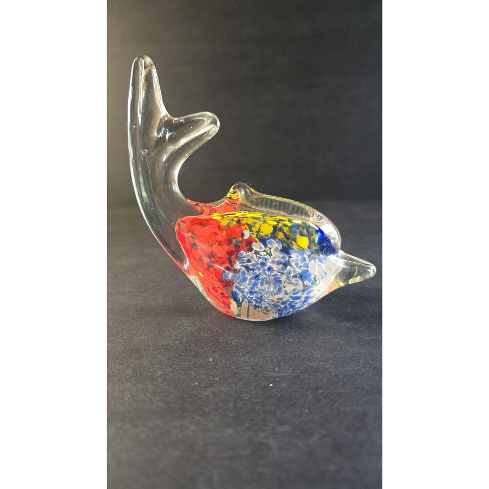 Hand Blown Art Glass Fish Figurine Paperweight Speckled Nautical Seashore Decor